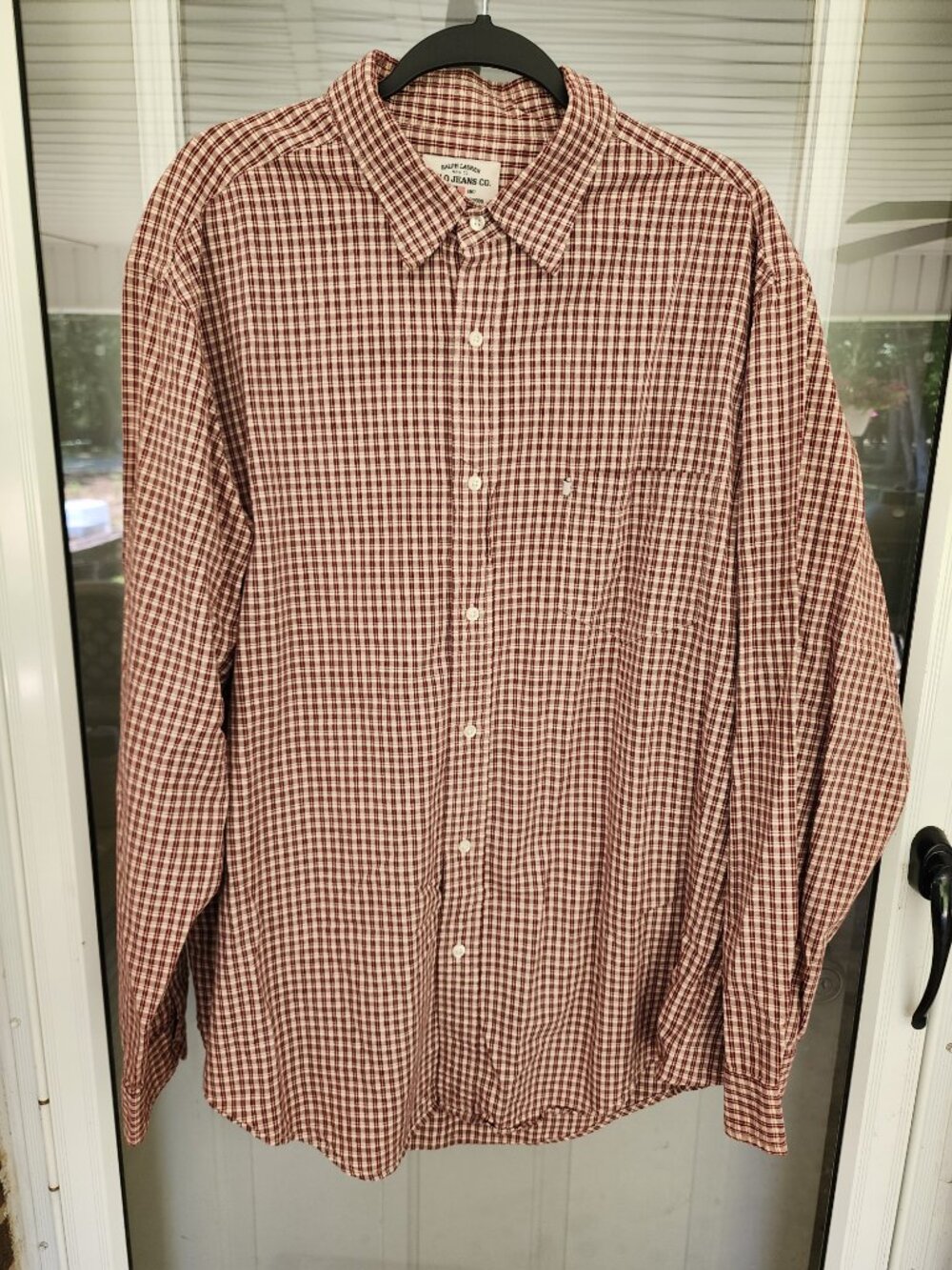Vintage Men's XL Ralph Lauren Polo Jeans Co Button Down Rust Checked Pocket Flag